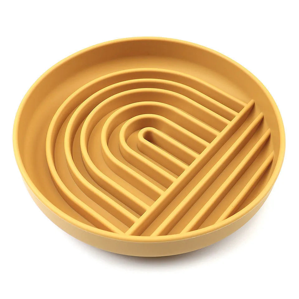 Slowdown Bowl silicone dog slow feeder with ridges, shown in beige colour.