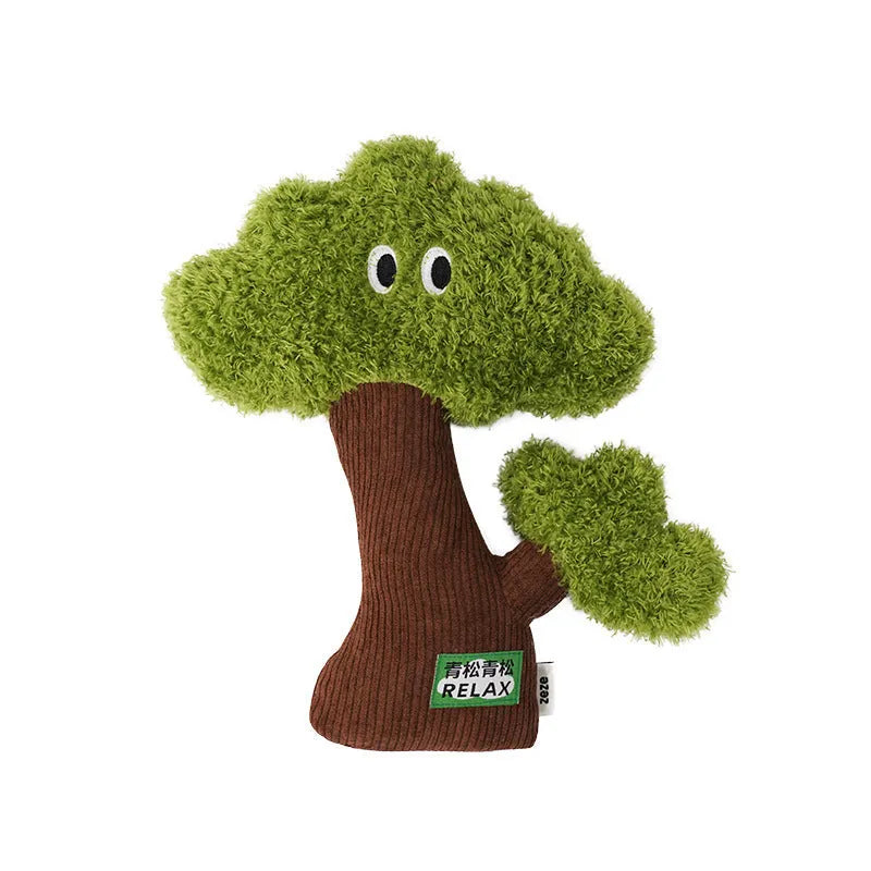 Pine tree shaped cat toy stick with an attached mint-scented bag pendant on a string.