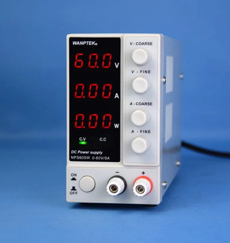 White S605W adjustable DC bench power supply with voltage and current controls for electronic testing