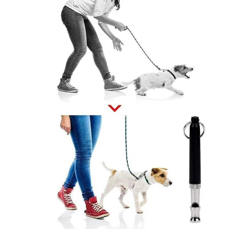 Copper ultrasonic dog training whistle with keychain cord and iron ring in black colour on white background