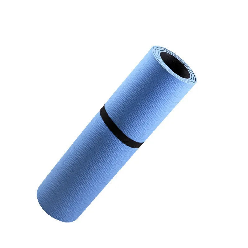 Blue conductive grounding yoga mat with plant pattern and grounding wire, size 182x61cm.