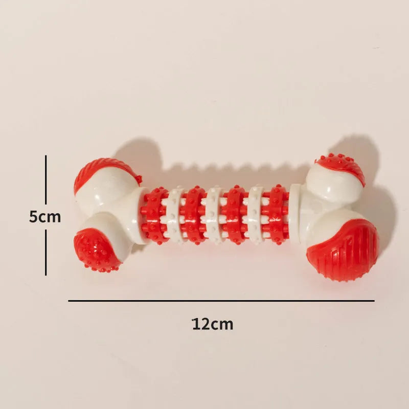 Blue bone-shaped interactive dog toy with treat holder for small breed puppies