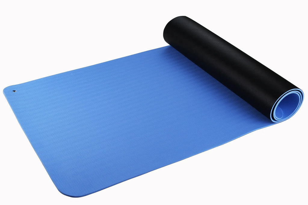 Blue conductive grounding yoga mat with plant pattern and grounding wire, size 182x61cm.