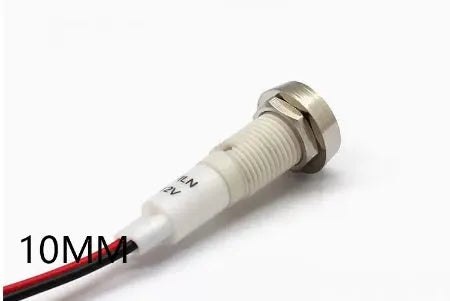 10mm stainless steel indicator light with flat end metal body and wire in various colours