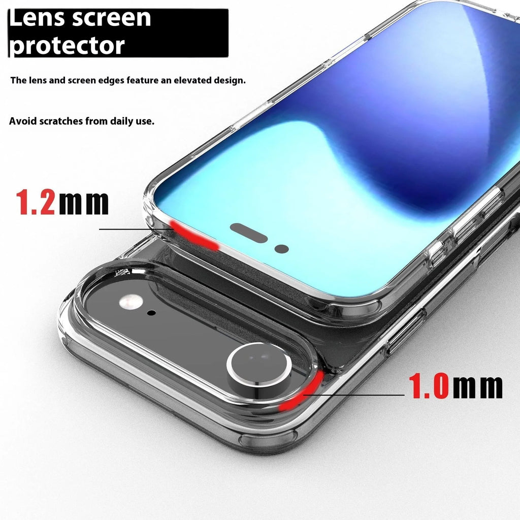 Transparent magnetic protective case for iPhone 17 models on a white background.
