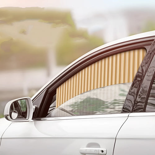 Retractable car sunshade curtain in black colour showing roller shutter mechanism