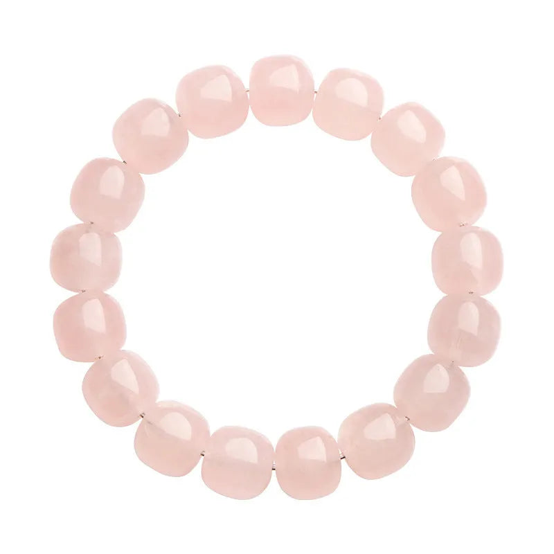 Pink bamboo crystal barrel bead bracelet with 11-12mm geometric design