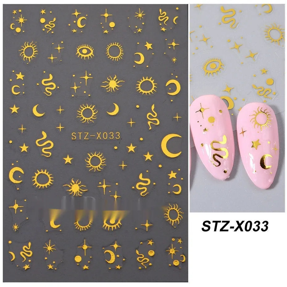Black and silver strip cartoon nail art stickers on plastic patch