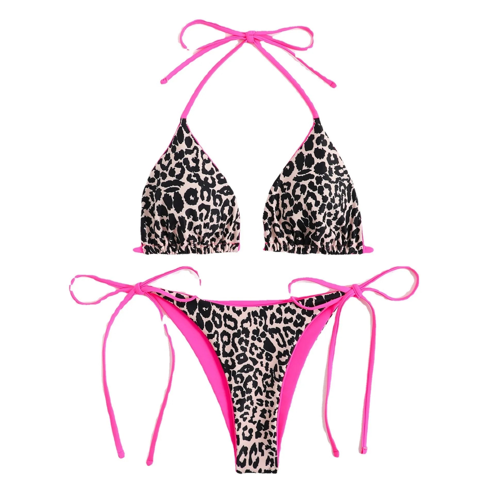 Women's triangle bikini with lace-up front detail on the top, shown in a variety of colours.