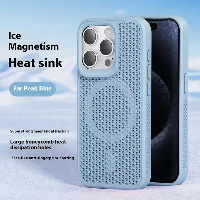 Simple honeycomb mesh magnetic phone case for iPhone 11 to 15 series in black hard PC