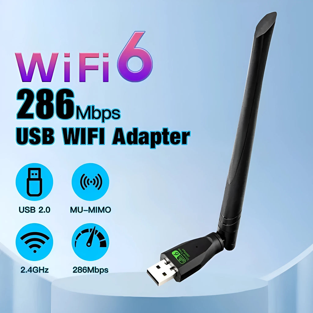 Black WiFi 6 USB wireless network card adapter for desktop and laptop computers