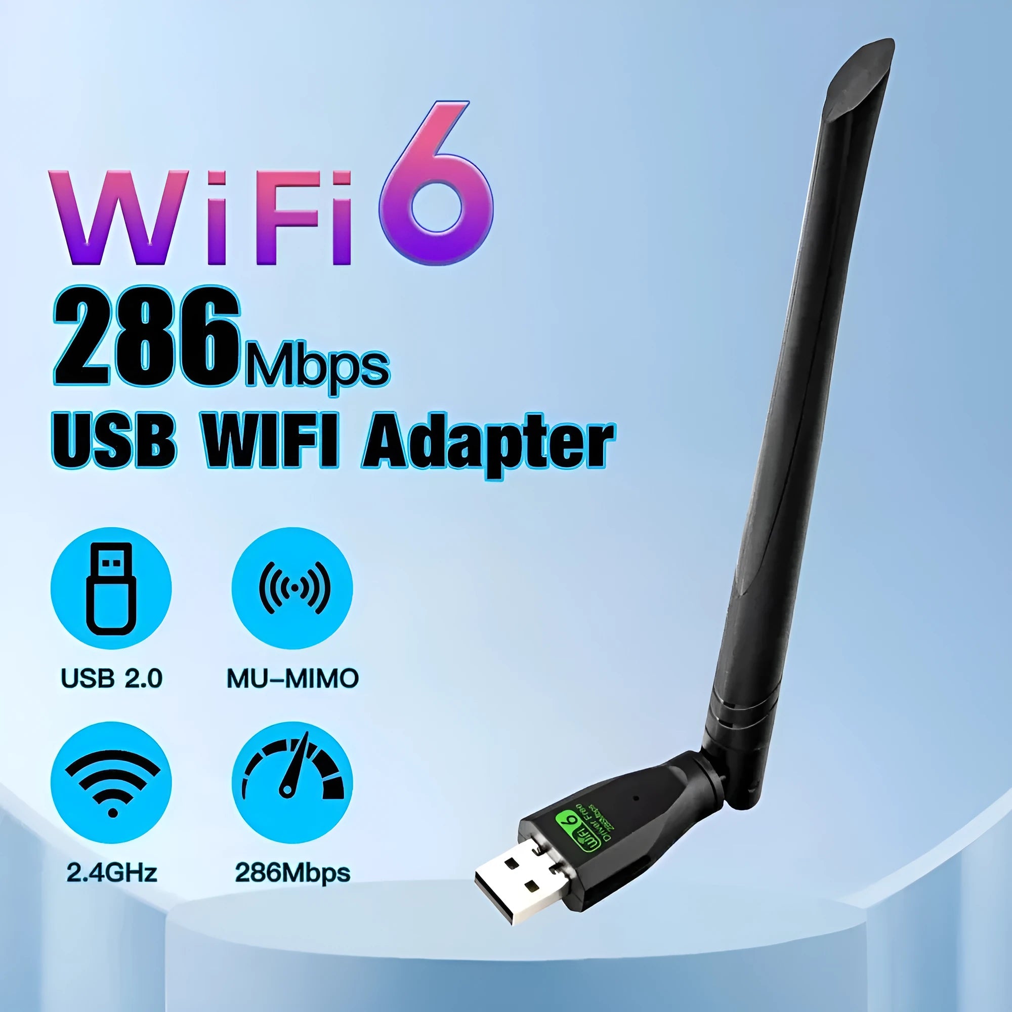 Black WiFi 6 USB wireless network card adapter for desktop and laptop computers