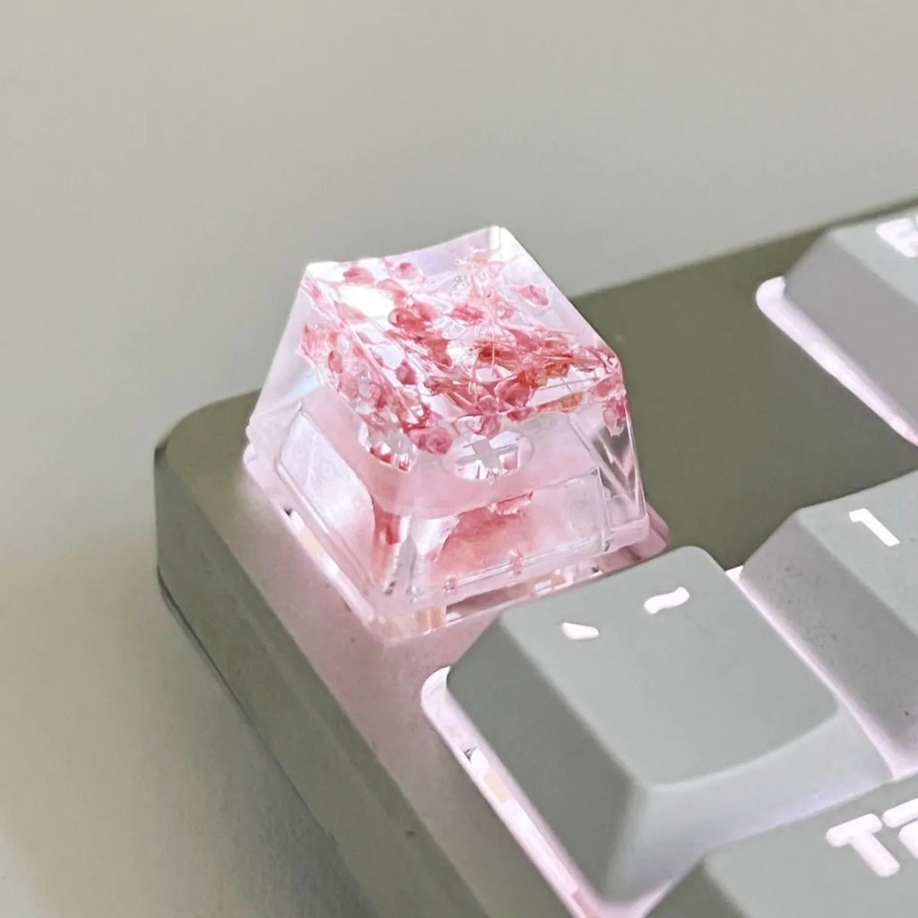 Single resin mechanical keyboard keycap with high transparency and embedded starry sky design, shown in violet colour.