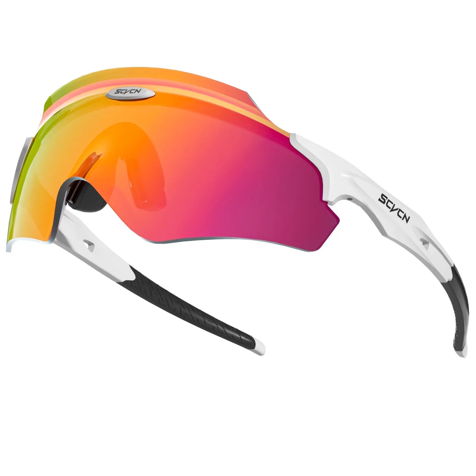 Frameless windproof athletic glasses with a colourful integrated lens in a sporty style.