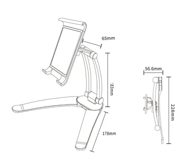 Silver aluminium alloy tablet stand with white mount and adjustable clip on a desktop