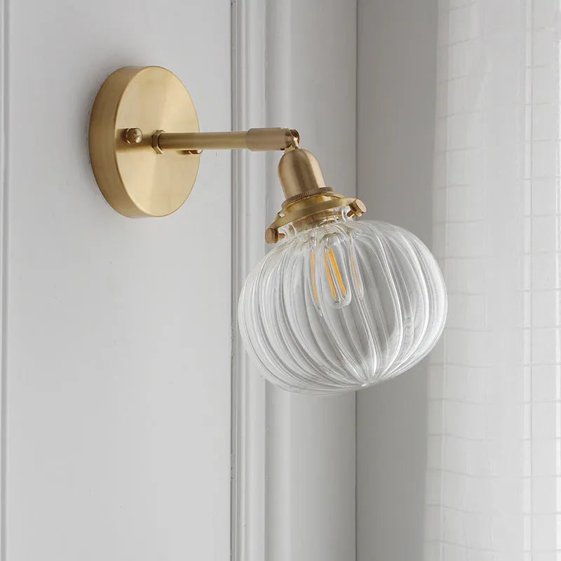 Pumpkin-shaped transparent glass wall lamp for living room or bedroom decor
