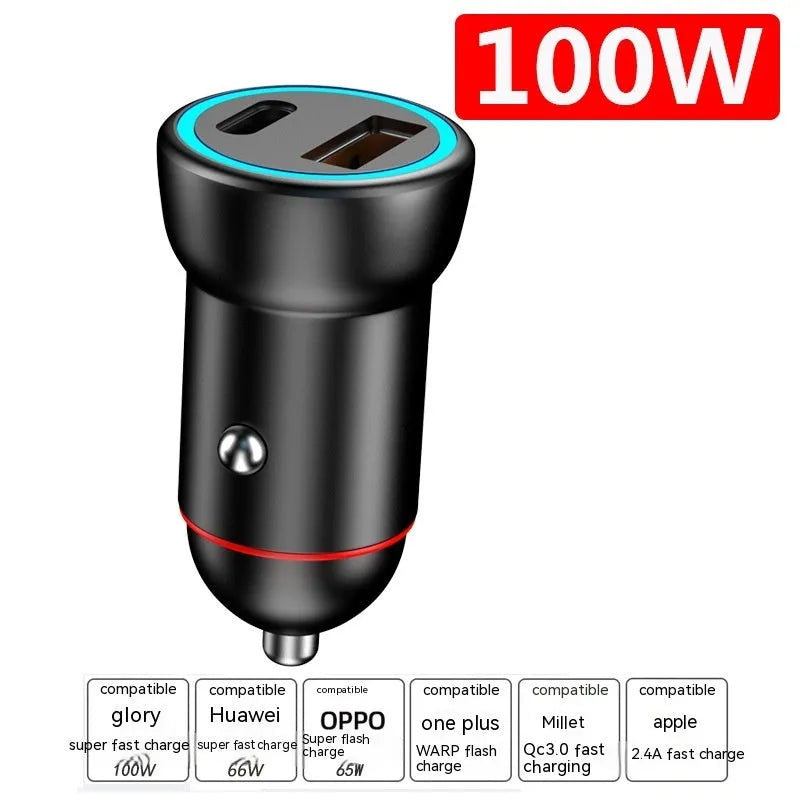 Black 200W car charger with zinc alloy housing and USB output interface