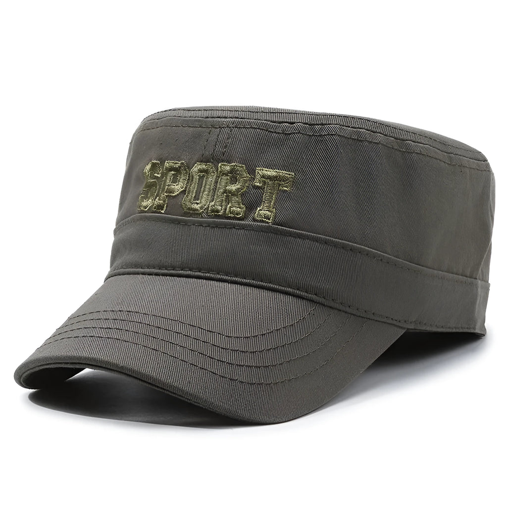 Men's adjustable cotton peaked cap in black, blue, army green, khaki or grey with dome crown and English letters