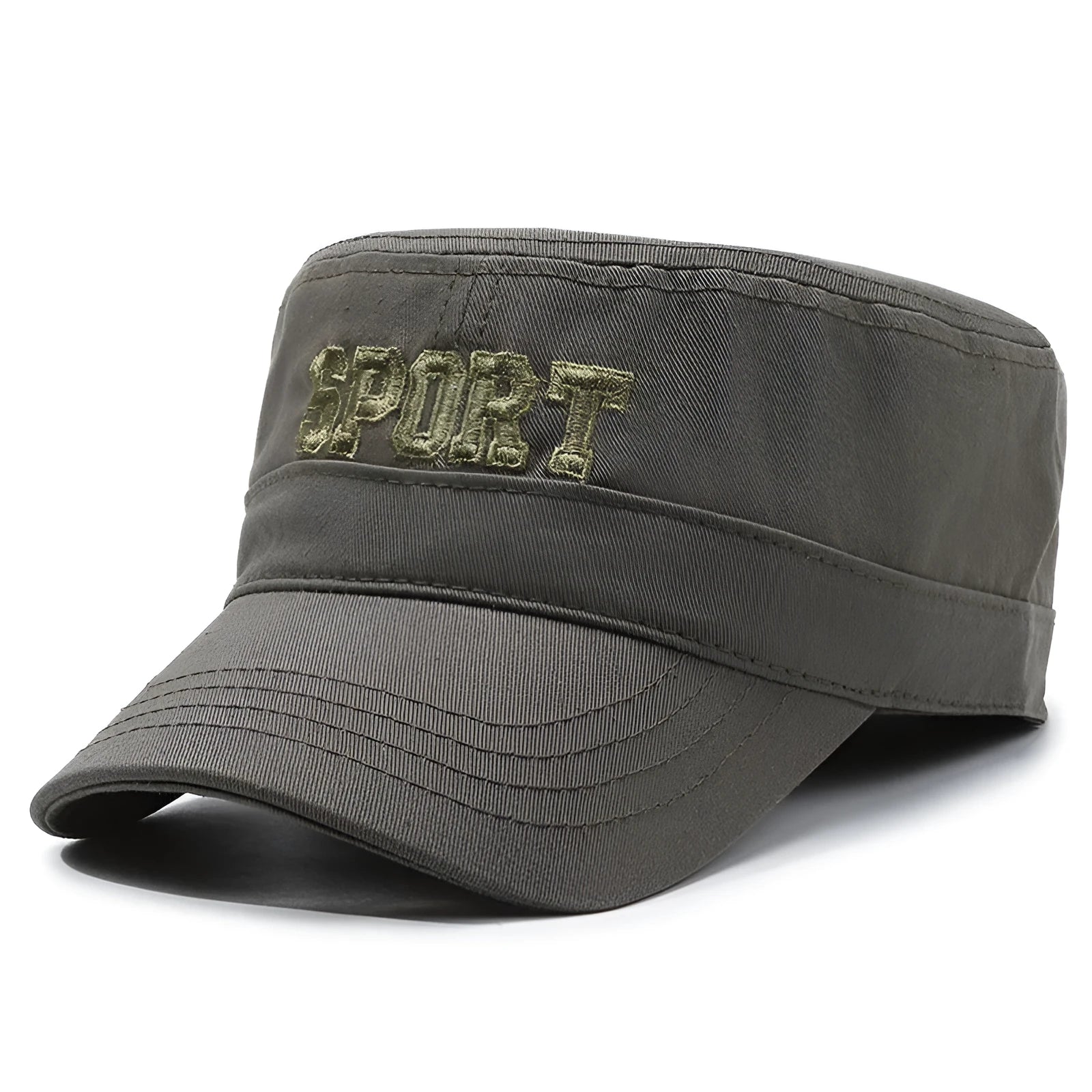 Men's adjustable cotton peaked cap in black, blue, army green, khaki or grey with dome crown and English letters
