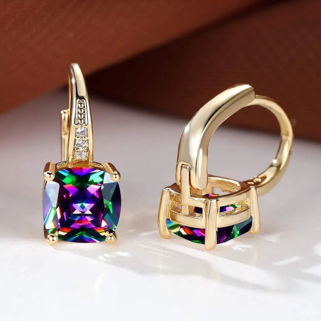 Geometric square ear clips with moissanite inlays in gold silver and coloured electroplated finishes