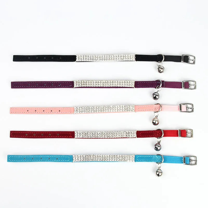 Adjustable suede velvet cat collar with rhinestone decoration in multiple colours