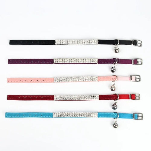 Adjustable suede velvet cat collar with rhinestone decoration in multiple colours