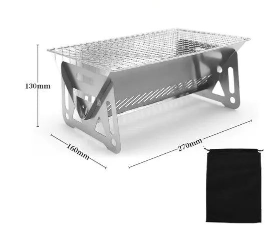 Folding stainless steel barbecue oven with grill plate and storage bag for outdoor use