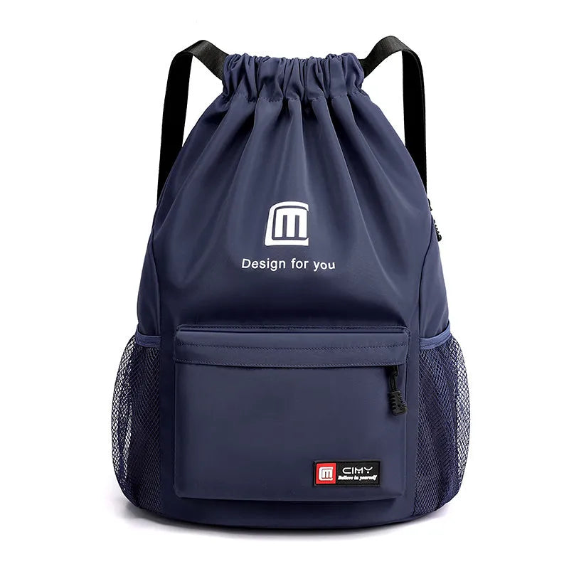 Oxford fabric drawstring travel backpack in multiple colours with double shoulder straps and pull-belt closure