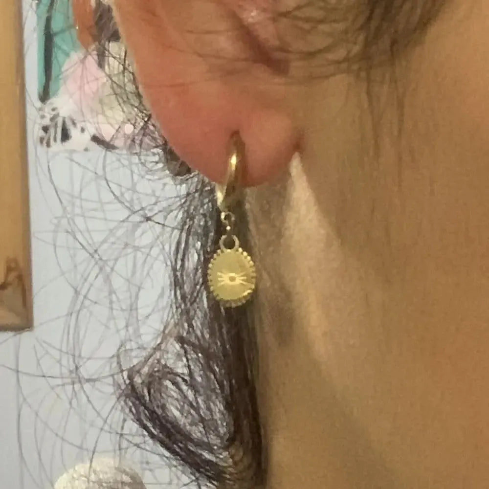 A pair of stainless steel geometric button earrings with ellipse detail, colour XY-EH005.