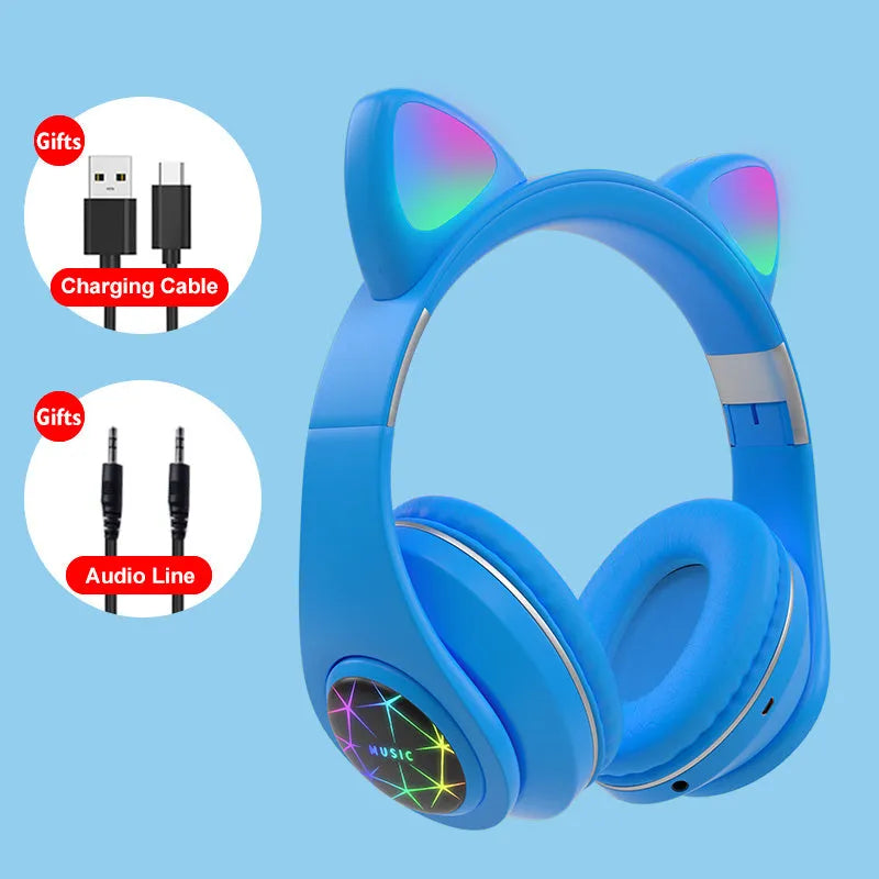 Cat ear styled wireless Bluetooth sports headset in various colours on display