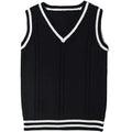 Women's V-neck acrylic knitted sweater waistcoat with striped stitching in slim fit