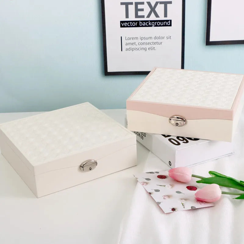 Minimalist red and white jewellery storage box for necklaces and rings
