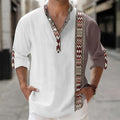 Thin striped long sleeve Hawaiian cardigan shirt on a hanger, showing one of its colour variants.