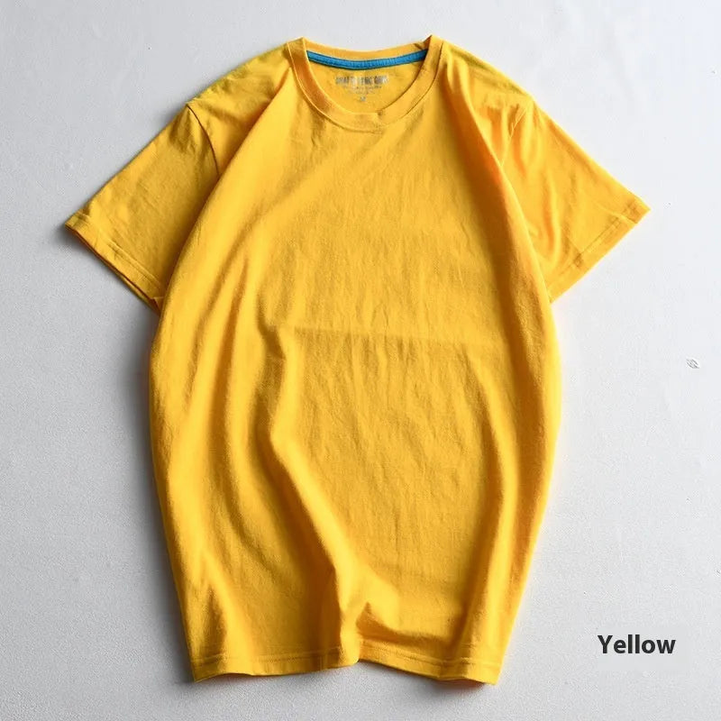 Men's solid colour round neck cotton t-shirt on a hanger