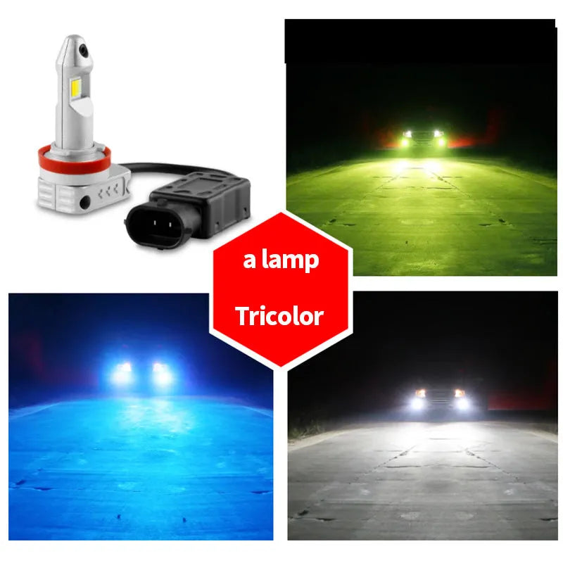 LED car fog light retrofit kit with aluminium housing showing bulb connector formats