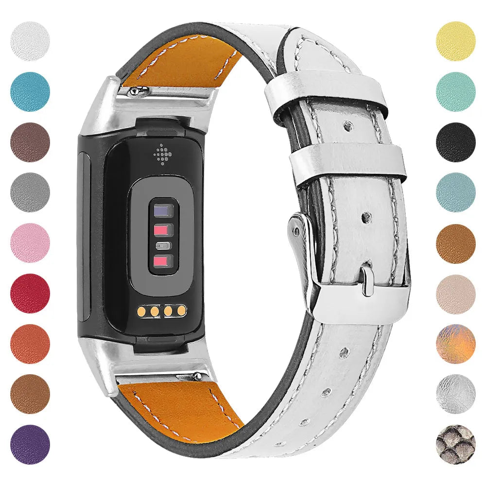 Genuine leather strap for Fitbit Charge 5 and Charge 6 smartwatch in multiple colour options
