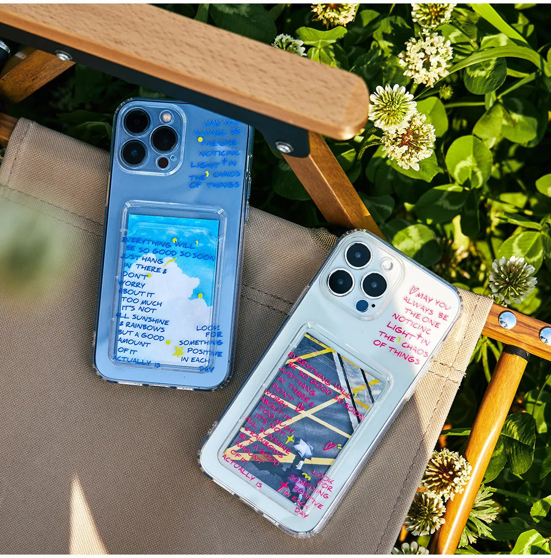 Graffiti silicone card clamp phone case in blue for iPhone, with anti-fall protective shell