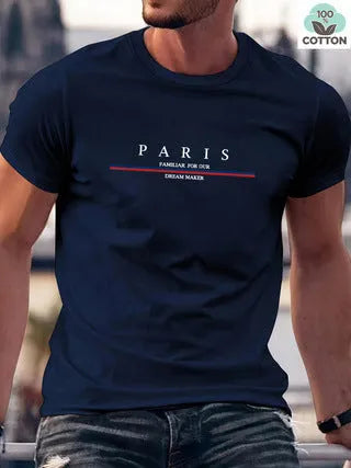Heavyweight men's short-sleeve t-shirt with large letter print in apricot colour, showing loose fit.