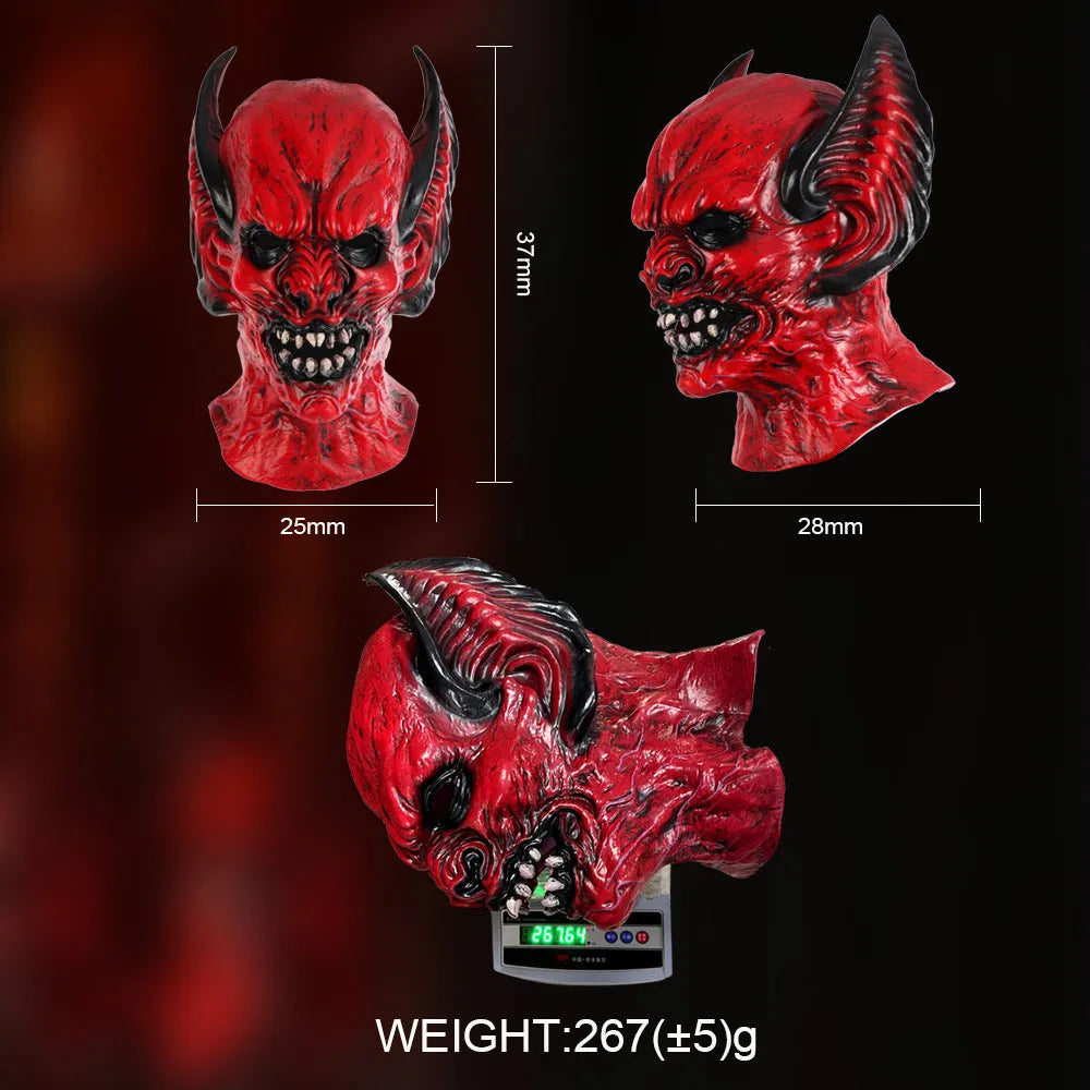 Red bat head cover party mask made from RP foam with elastic strap.