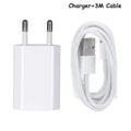 USB travel charger and cable compatible with iPhone 5 5S 6 6S X iPad models