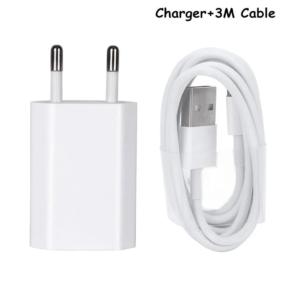 USB travel charger and cable compatible with iPhone 5 5S 6 6S X iPad models