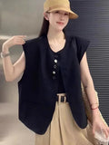 Women's loose-fit polyester vest in milky white with a pocket, shown on a hanger.