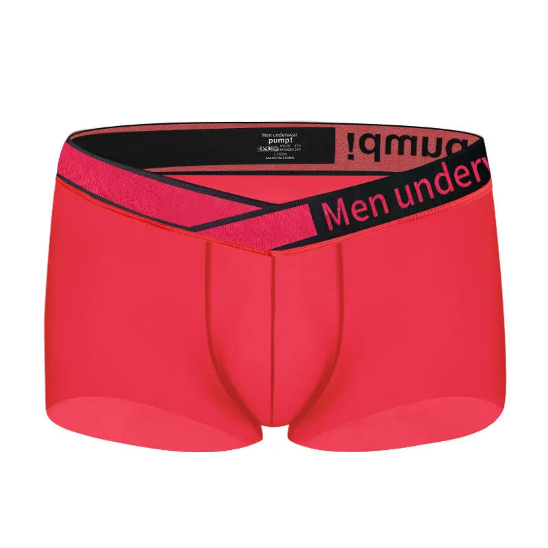 Men's low-waist modal nylon underwear with gradient laser pattern in black, red, and white colours