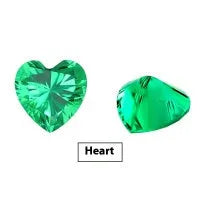Loose cultivated emerald gemstone in Columbia green colour showing round and fancy cut shapes on a white background.