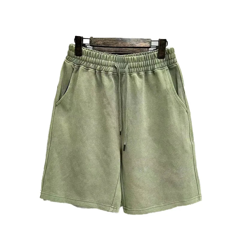 Men's cotton casual shorts with distressed detailing in straight-leg loose fit