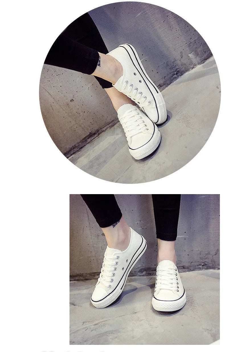 Solid colour women's casual canvas slip-on shoes on a white background, showing the simple design and canvas upper material.
