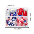 Independence Day nail art sticker set with US flag, stars, and stripes on a European square nail shape.