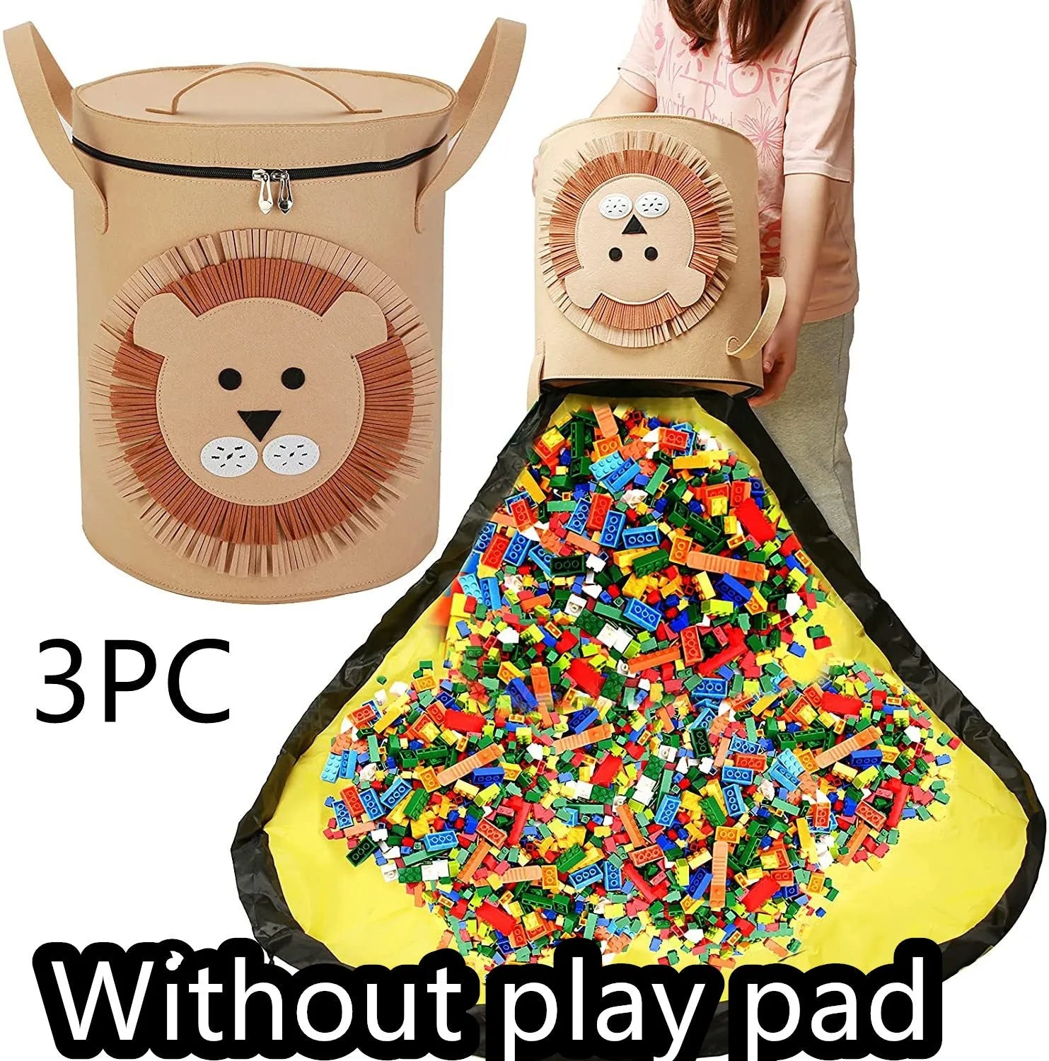 Green felt cube storage bag open as play mat with pull rope closure for toy organisation