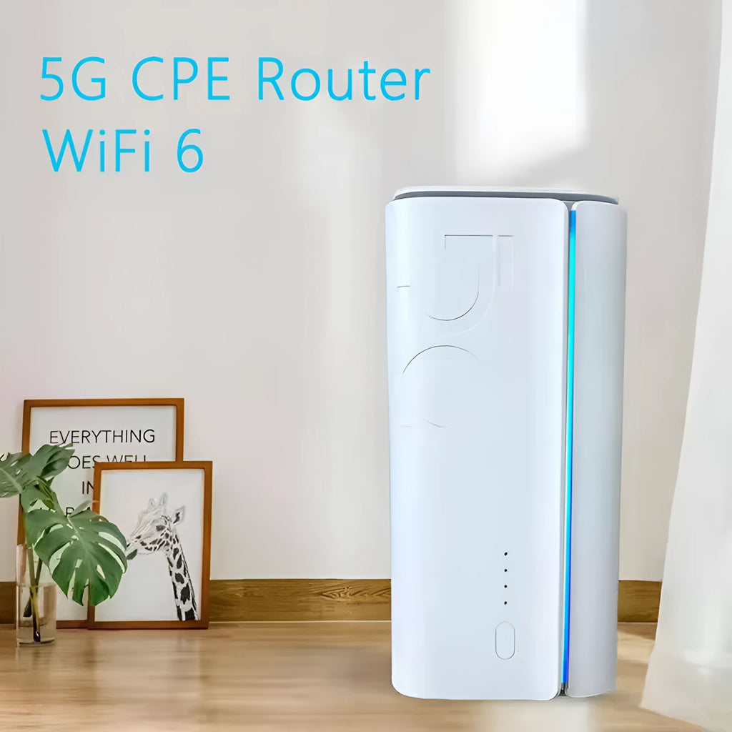 4G CPE wireless router measuring 51x30x5mm with data cable and manual