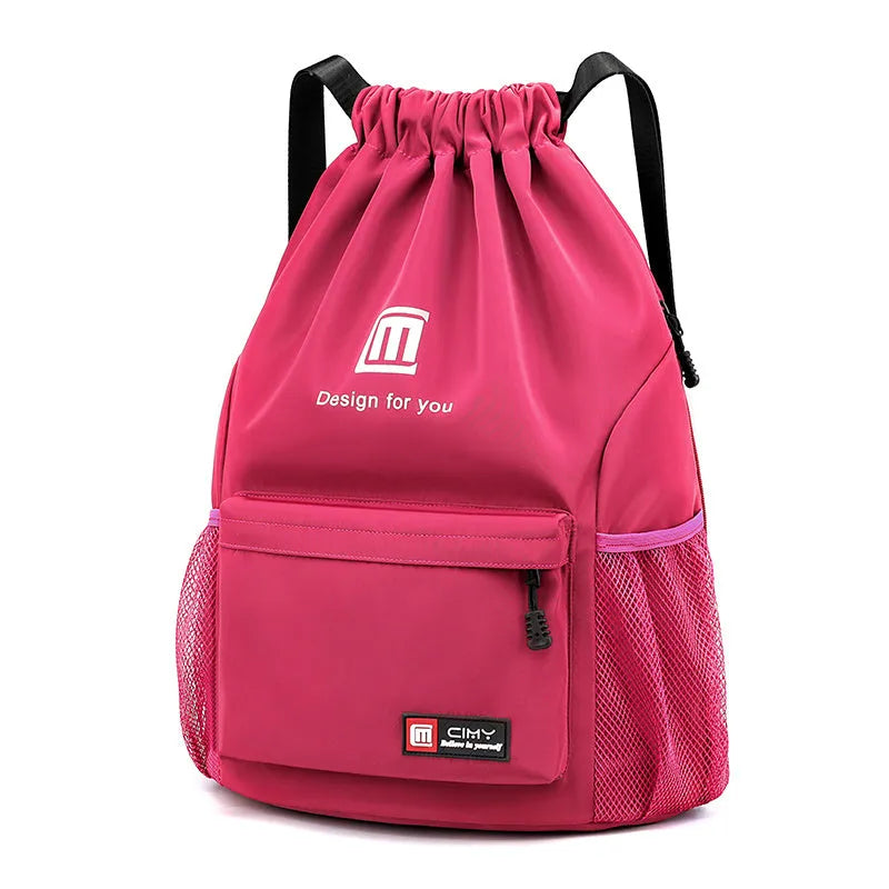 Oxford fabric drawstring travel backpack in multiple colours with double shoulder straps and pull-belt closure